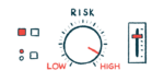 A dashboard gauge labeled RISK is pointing to high in this illustration.